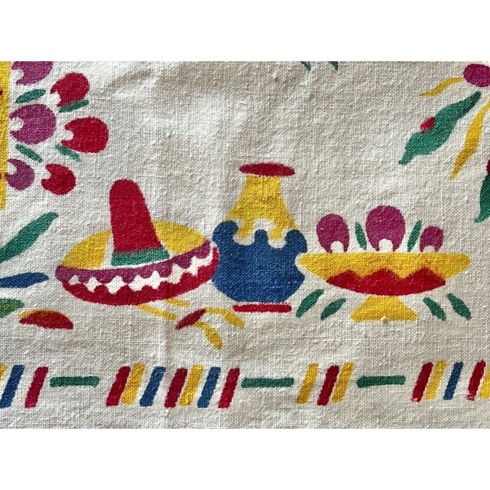 Mexican Table Runner 42X16.5 Nubby White Cotton w/ Red Green Yellow Blue VTG MCM - Picture 4 of 10